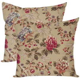 HERHOME Vintage Floral Decorative Throw Pillow Covers 20x20 Inch Peony Flower Chinoiserie Beige Outdoor Cottagecore Grandmillennial Spring Fall Decor Cushion Cases Decorations for Home Couch