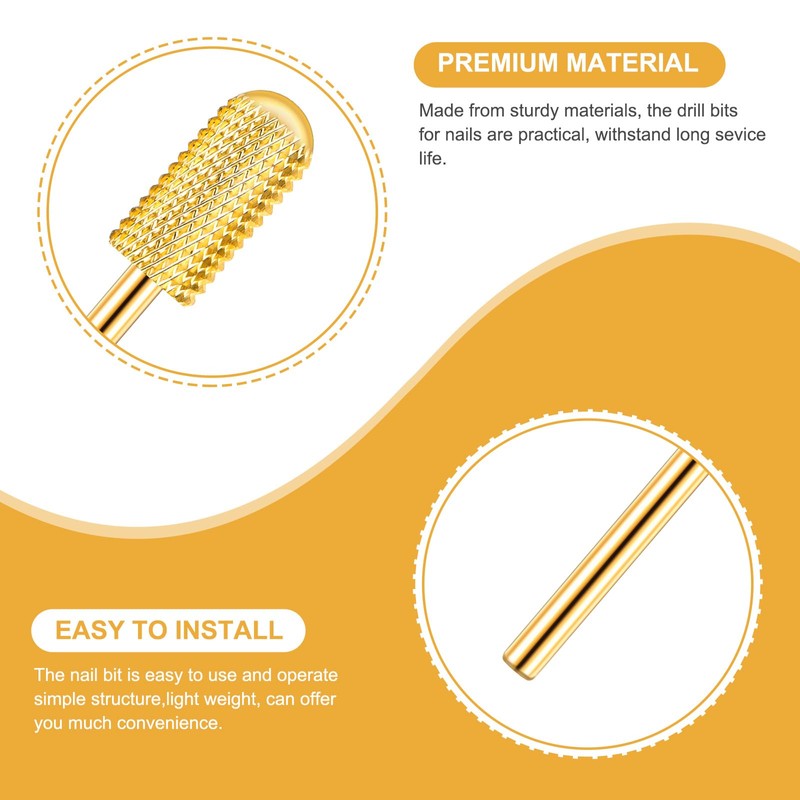 Telooco 3Pcs Gold Safety Nail Drill Bits Round Head Barrel