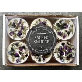 New Moon Beginnings Sacred Smudge Candle Crystal & Herb Candles - Energy clearing - All Natural Soy Candle - Lavender Sage Cedar