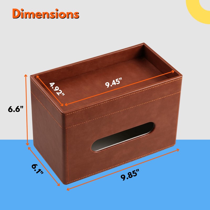 LAMOTI Rectangular Tissue Box Cover with Storage Tray, Leather Facial