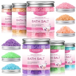 XIWEIOO 6 Pack Bath Salt KIT for Soaking Himalayan Pink Salt Lavender Orange Rose Pink Scent Epsom Salt Bubble Bath for Women Gift with Dead Sea Salt Moisturizing Skin Essential Oil