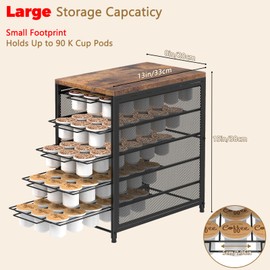 NANANARDOSO Coffee Pod Holder For Counter, 5 Tier Coffee Pod Drawer for K Cup Storage Drawer Holder, 90 Capacity Pods Storage Organizer Cups Capsule with Sliding Baskets for Coffee Station