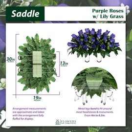 Sympathy Silks 30" Headstone Flower Saddle Artificial Cemetery Flowers - Gravesite Flowers - Purple Roses