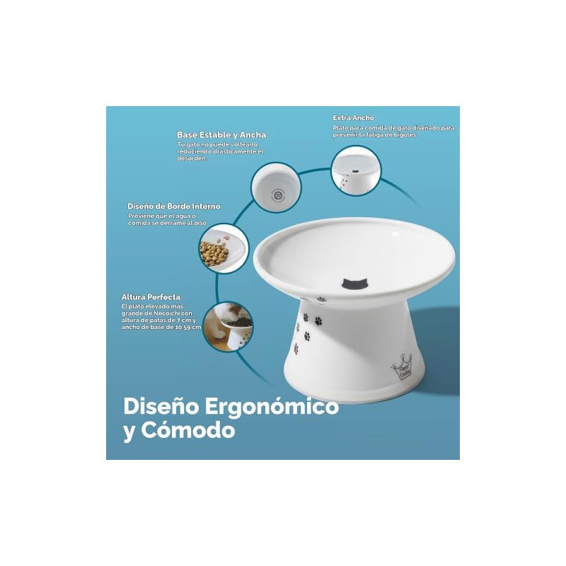 Necoichi Cuenco de Comida Extra Ancho para Gatos (Gato)