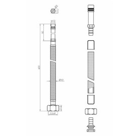 2X 60cm Long M10 x 3/8" Inch BSP Pair of Gold Nylon Braided Flexible Tap Faucet Tail Hose