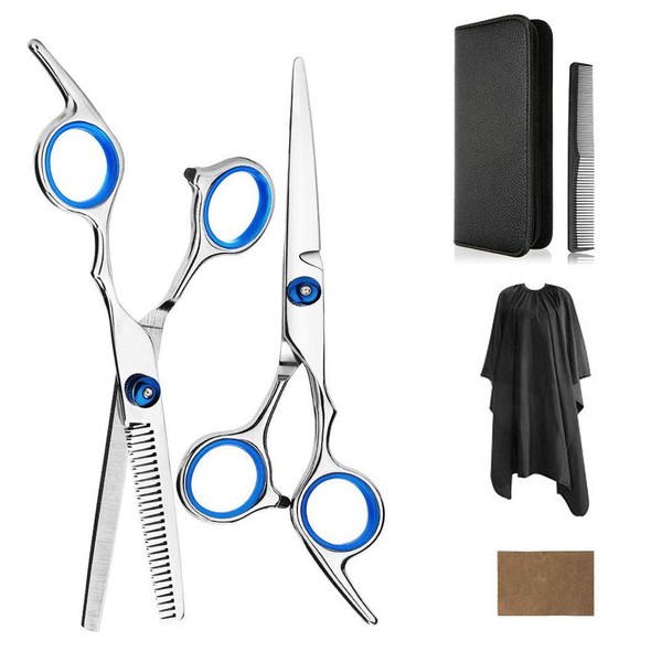 KIPETTO Hair Scissors Set, Hairdressing Scissors, Thinning Scissors, Comb, Hairdressing Cape, Cloth for Salon and Home