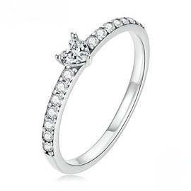 PAHALA 925 Sterling Silver Simple Pavé Setting Shiny Heart Zircon Finger Weeding Party Engagement Ring (7)