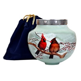 hlc Cardinal Couple Bird Candle Urn - Keepsake Urn for Human Ashes with 1 Velvet Box Bag - Peaceful Memorial Affordable Keepsake Urn (9 x 8in)