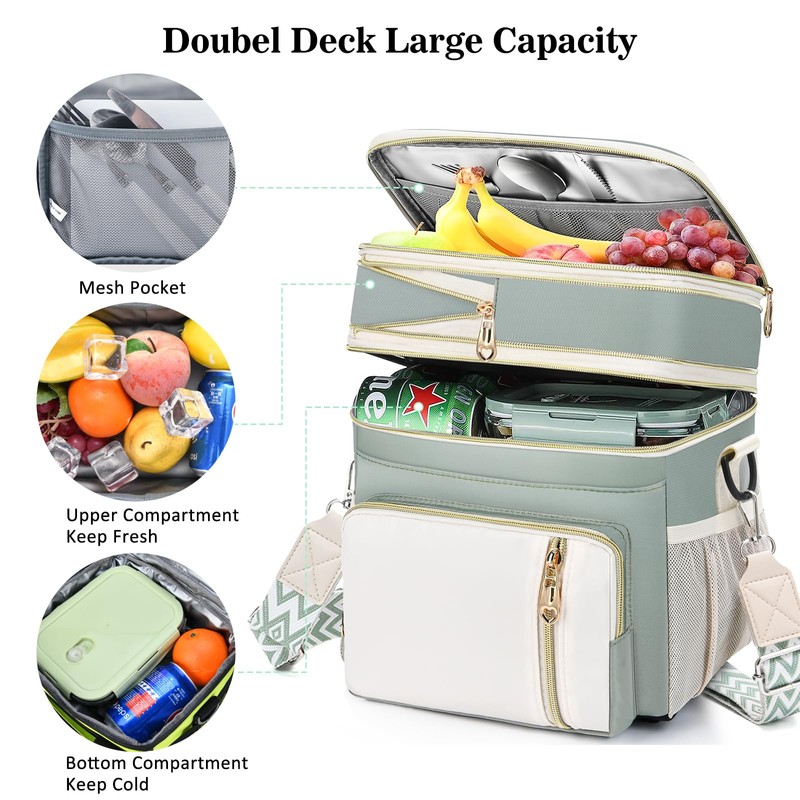 LOKASS Lunch Box & Lunch Bag for Women Men Double