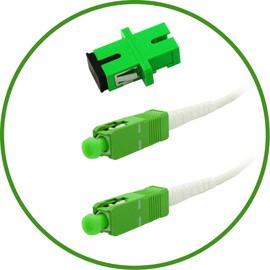 Fibershack - 6 ft / 2M SC/APC to SC/APC Fiber Optic Patch Cable - White - FTTH Home Fiber Internet Cable Singlemode Simplex - Includes Coupler