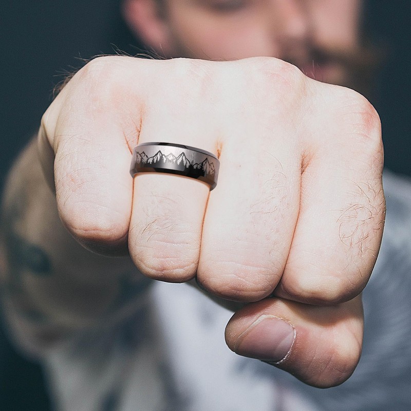 King Will 8mm Mens Wedding Band Black Plated Tungsten Wedding