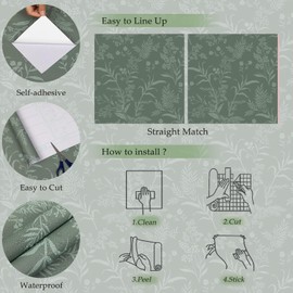 Abyssaly Floral Peel and Stick Wallpaper Boho Green Leaf Contact Paper for Cabinets Waterproof Removable Wallpaper Self Adhesive Decorative Contact Paper for Bedroom Wall 17.7in X 118in