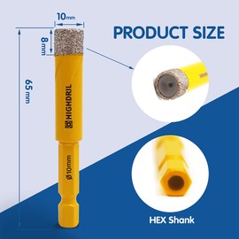 HIGHDRIL Dry Diamond Drill Bits 5Pcs 10mm 3/8" with Quick-fit Hex Shank for Granite Marble Porcelain Tile Ceramic