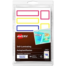 Avery Self-Laminating Waterproof Labels for Kids Gear, Lunch Boxes, 30 Labels, Assorted Colours, Assorted Shapes (2362), Primary