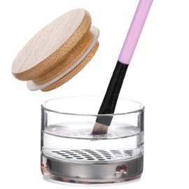 Nail Brushes Washing Cup, Acrylic Liquid Powder Glass Dappen Dish Glass Cup, Acrylic Nail Brush Cleaner, Mesh Acrylic Liquid Powder Removal Dappen Dish with Lid & Mesh Layered Acrylic Brushes Washer