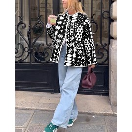 Wyeysyt Women's Quilted Puffer Jacket Lightweight Floral Print Padded Cardigan Button Down Puffy Coat Outwear(Black-S)