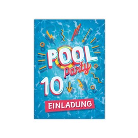 Minkocards 12 Invitations for 10th Children's Birthday Swimming Pool Swimming Boys Girls Invitations Tenth Birthday