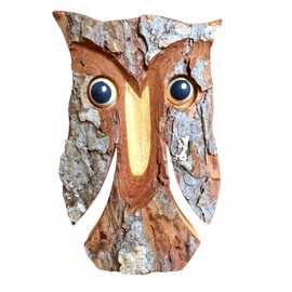 Deko Eule mit Rinde - Süße Eule aus Lärchenholz in Geschenkbox - Rustikale Dekoration für Zuhause - Handgefertigt in Deutschland ((17 x 11 x 3 cm (H/B/T)))