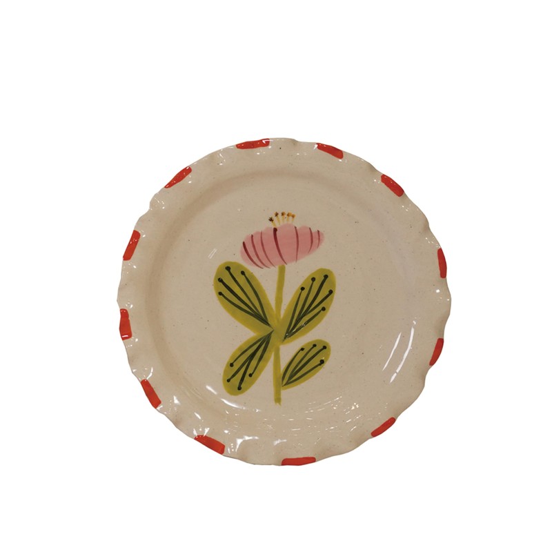 Creative Co-Op 4-Piece Stoneware Plate Set with Flower Image, Multicolor