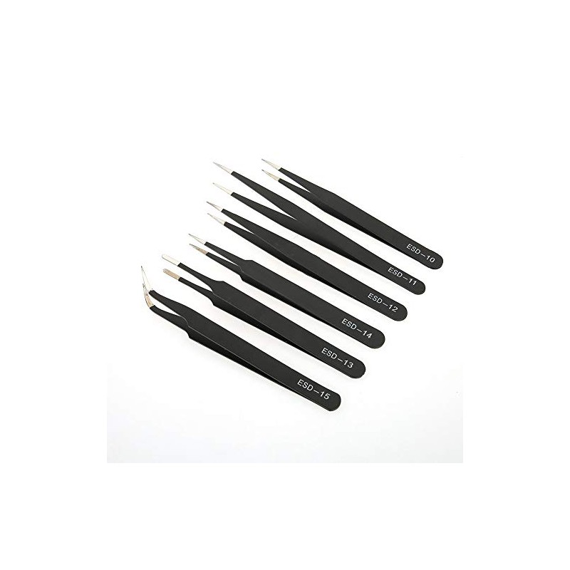 Pinzas Precisión Kit, 6 Piezas Pinzas ESD Conjunto, Tweezers de