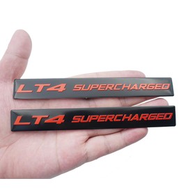 Pair Set LT4 Supercharged Highly Polished Real Aluminum Emblems Badge Nameplate (Black Red)
