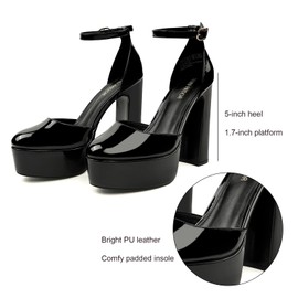 JENN ARDOR Women's Platform Heels Chunky High Heel Pumps Block Heels Ankle Strap Closed Toe for Dress Wedding Party Pumps