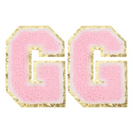PATIKIL 2 Pcs Iron on Letter Patches, Chenille Glitters Letter Patch Pink, Alphabet G