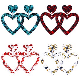 Double Heart Earrings for Women Heart Acrylic Earrings Dangle for Women Love Statement Earrings Mother's Day Valentine's Day for Your Lover 4Pairs