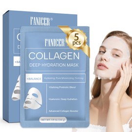 5 Stück Deep Collagen Mask, Kollagen Maske, Collagen Maske Overnight, Kollagen Sheet Mask, Anti-Falten Lifting Gesichtsmaske, Hydrating Anti-Wrinkle, Feuchtigkeitsspendende Gesichtsmaske, Blau