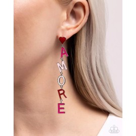 Paparazzi Amore Mio - Multi - Painted Hearts - Word Amore - Post Earrings