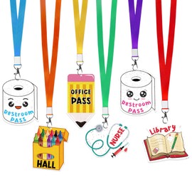 Hall Passes for Classrooms, 6 Pcs Acrylic School Hall Pass Set with Lanyards, Cute Back to School Supplies Classroom Management Tools for Elementary Teachers