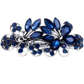Austrian Crystal Bridal Hair Barrettes, Navy Blue Rhinestones Vintage Hair Clips, Sparkly Glitter Crystal Hairgrip Wedding Hair Headwear Accessories for Women Girls