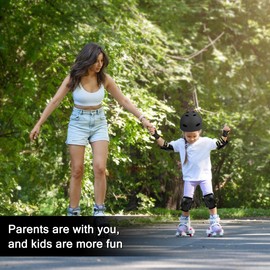 FAYITING Kids Protective Equipment, 7-in-1 Helmet Set, Knee Wrist and Elbow Pads for Skateboard, Skating, Scooter, BMX for Boys and Girls Aged 4-13 Years (Black S)