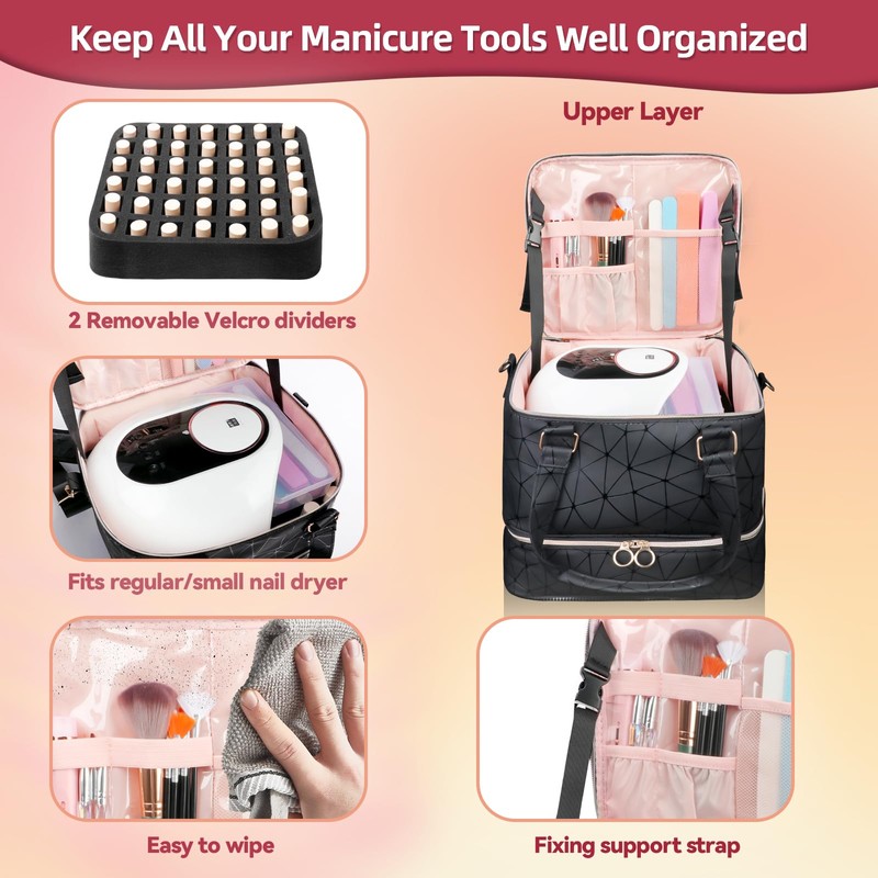 SIYNPAV Nail Polish Organizer Bag Holds 126 Bottles (15ml/0.5fl.oz)& Nail