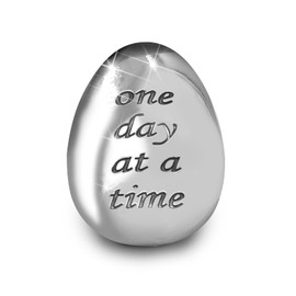 ForFine Soothing Stone Thumb Stones Relieve Anxiety Stones Lucky Inspirational Gift for Parent Family Friend, Meaning One Day at a Time (Glossy Silver, 1)