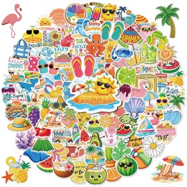Anwyll 300Pcs Summer Stickers - Summer Water Bottle Stickers Bulk Waterproof Vinyl Beach Sticker Self Adhesive Summers Themed Sticker for Pool Party Decoration Scrapbooking Skateboard Laptop