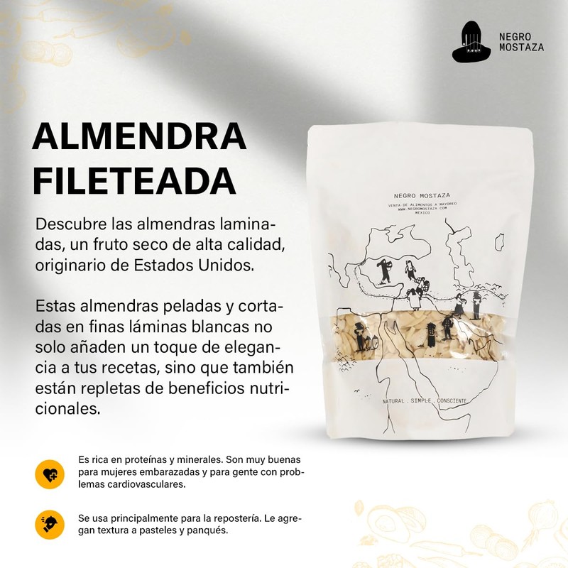 NEGRO MOSTAZA Almendra Fileteada - Ideal para la repostería. Le