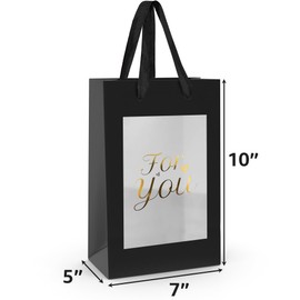 Clearly Loved 10 Pcs For You Kraft Paper Gift Bags with Transparent Window – 10"x7"x5" Elegant, Reusable Black Window Gift Bags for Birthdays, Weddings, Holidays, and Special Occasions