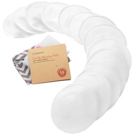 Almohadillas de lactancia de bambú orgánico - 14 almohadillas lavables + bolsa de lavado - Almohadilla de lactancia para la maternidad (Soft White, Large 4.8")