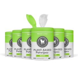 Petkin Plant-Based PetWipes, 200 Wipes, 6 Count - Biobased, Sustainable, Big & Thick Pet Wipes for Dogs & Cats - for Face, Paws, Ears, Body & Eye Area - Consciously Cleans & Conditions - Unscented