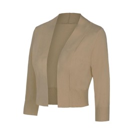 MINTLIMIT Cropped Cardigans for Women 3/4 Sleeve Open Front Cute Bolero (Camel M)