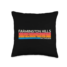 MI Hometown Classic 70s 80s Souvenir Apparel Vintage Retro Farmington Hills Michigan Distressed Throw Pillow, 16x16, Multicolor