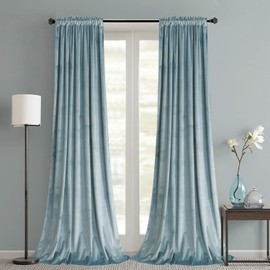 Roslynwood Decorative Velvet Noise Reducing Blackout Curtains with Rod Pocket Top Soft Thermal Insulated Home Office Drapes for Bedroom 52W x 108L Inch, Stone Blue, Set of 2 Panels