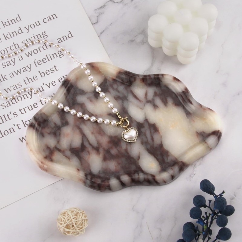 Cloud Marble Bathroom Vanity Tray, Natural Luxury Marble Home Kitchen