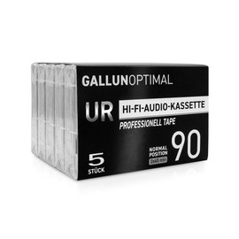 GALLUNOPTIMAL UR90 Audio Cassettes (UR) 90 Minutes - Empty Cassettes Pack of 5 Low Noise - Cassette with Case & Insert, Transparent Housing with Overwrite Protection - for Walkman & Voice Recorder