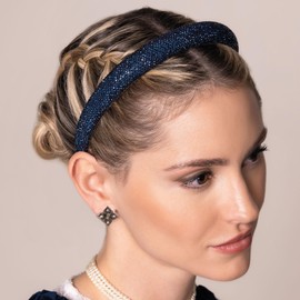 Alpenflüstern Costume Headband Glitter Wide Women's Hair Accessories Headband Non-Slip for Dirndl (Blue) ADV149