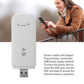 4G LTE USB Portable WiFi Router, Support 10 Devices, SIM Card Slot, WPA2 WiFi Encryption, for Cell Phones, Tablets, Laptops (White)