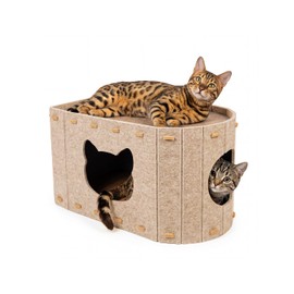 Felt Cat House for Cat 20x12 inches, Cat Bed Cave for Up to 25 Lbs, Scratch Resistant & Foldable Indoor Cat House Cave for Sleeping and Play, No-Tool Assembly, Compatible with Heating Pads (Camel)