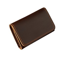 QAZSE Handmade Leather Credit Card Holder Mini Front Pocket Cardholder Small Business Card Travel Wallets for Men Dark Coffee Color