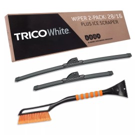 TRICO White 28 & 16 Inch 2 Pack with  Snow Brush and  Ice Scraper (35-2816IS)